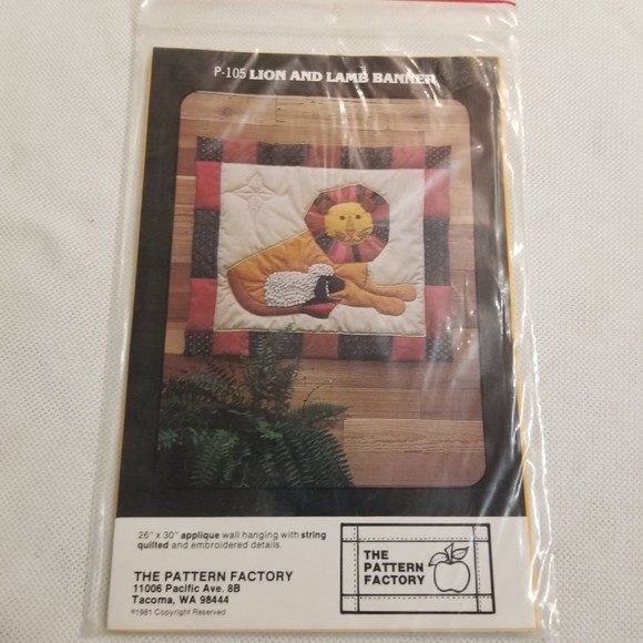 1981 The Pattern Factory Lion and Lamb Banner applique pattern Pat020 - Picture 2 of 5